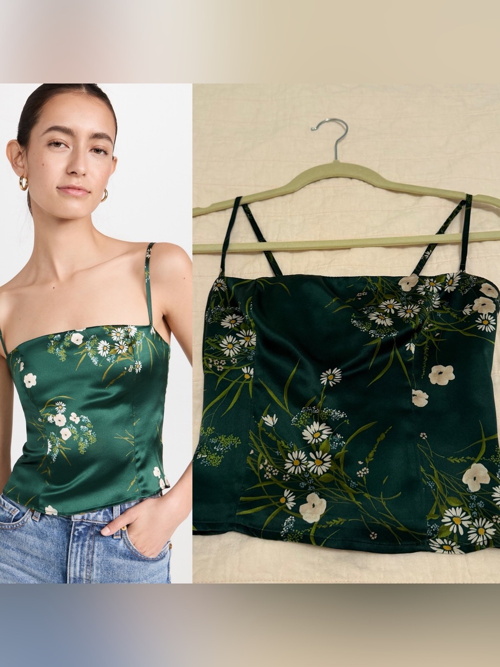 Reformation Overland Green Floral Silk Cami